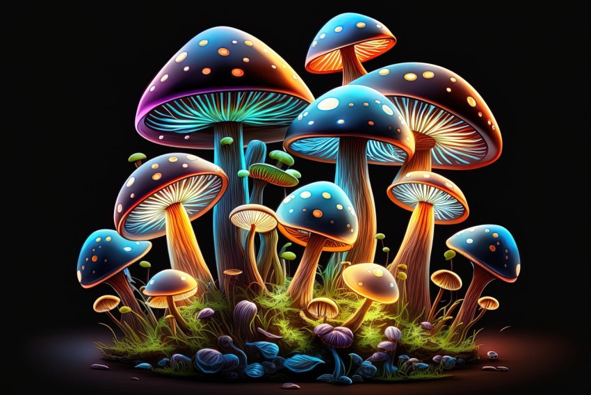 Colorful Mushroom Graphic Design Illustration | Dreamlike Fantasy Art