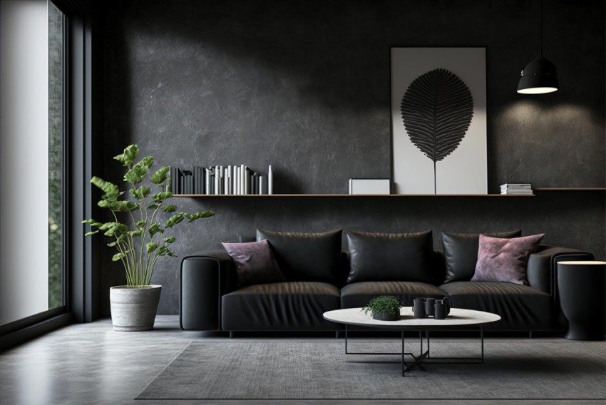 Modern Black and Gray Living Room Decor | Detailed Foliage and Moody Color Schemes
