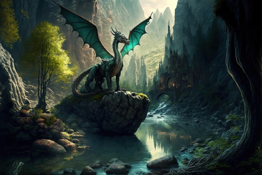 Green Dragon Fantasy Art - Mesmerizing Landscape