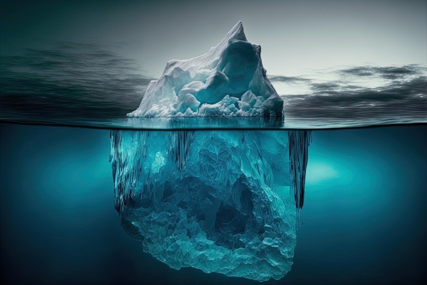 Surrealistic Iceberg Floating Underwater - Atmospheric and Moody Landscapes