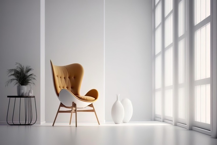 Modern White Living Room with Chair and Window | Light Amber and White