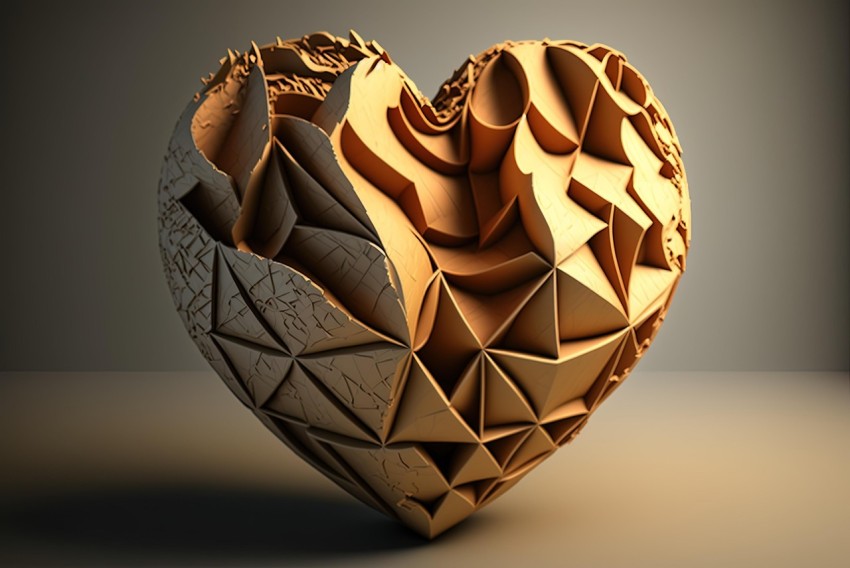Cubist Geometric Heart - 3D Heart Model - Wood Engraving