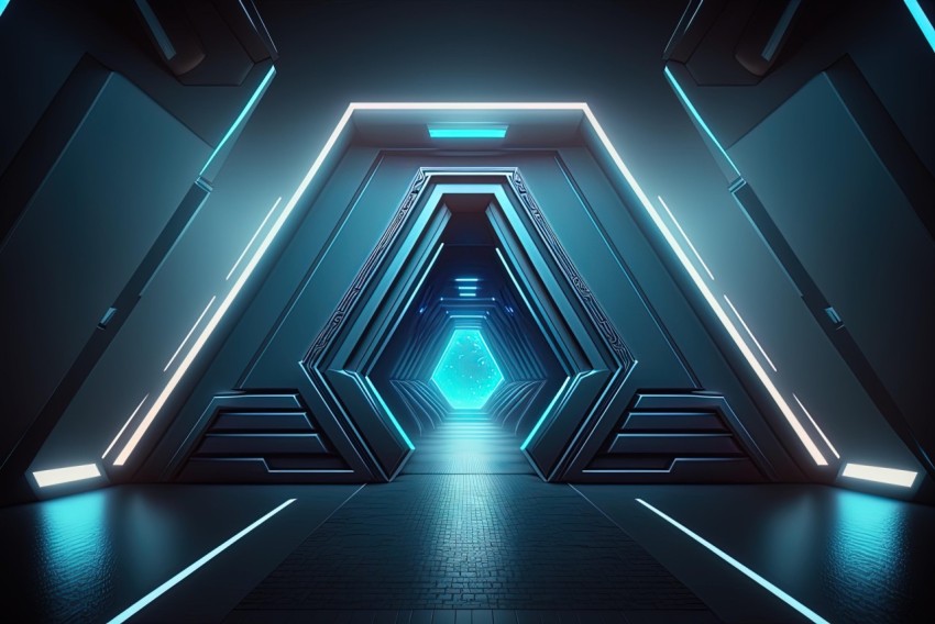 Futuristic Tunnel Background with Neon Lights | Art Deco-Inspired