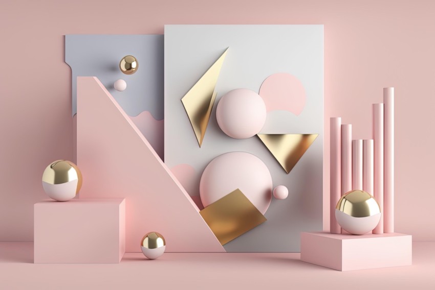 Abstract Decor in Pink and Gold | Playful Geometric Shapes