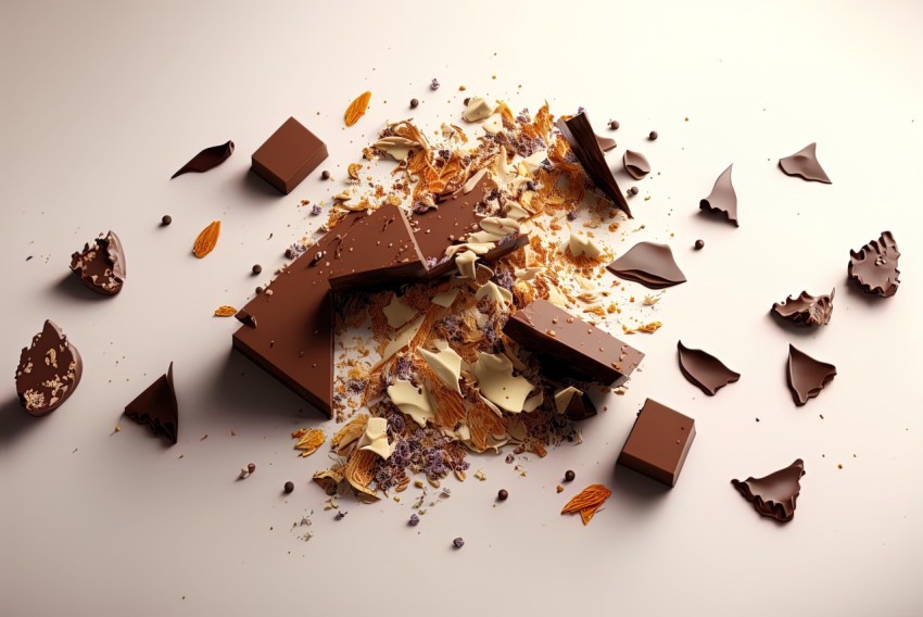Scattered Chocolate Pieces - Realistic and Fantastical Composition