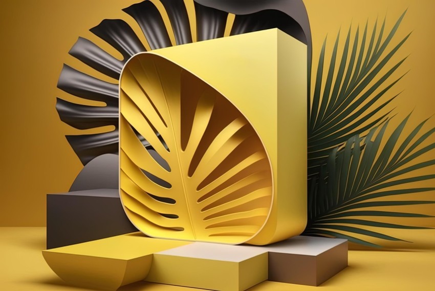 Abstract Yellow Palm Leaf | 3D Rendering | Nature-Inspired Design