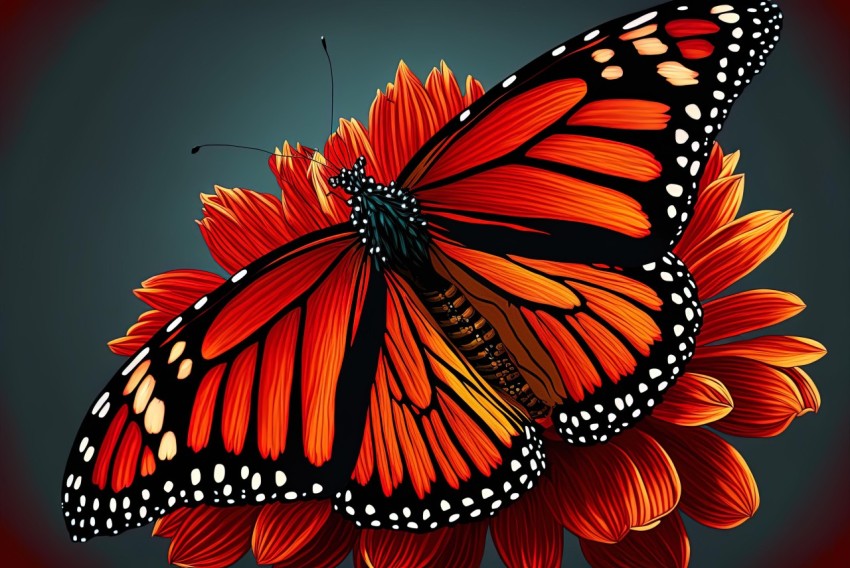 Orange Butterfly on Red Flower - Realistic Rendering