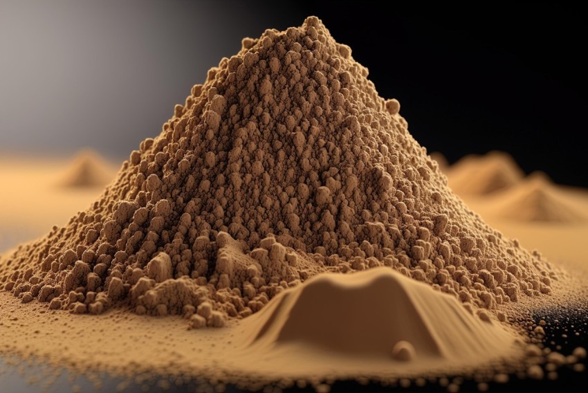 Surreal 3D Landscapes: Brown Powder on Black Background