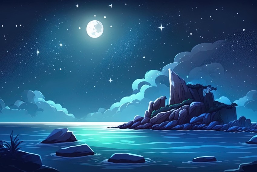 Romantic Moonlit Seascapes - Detailed Illustrations of Exotic Landscapes