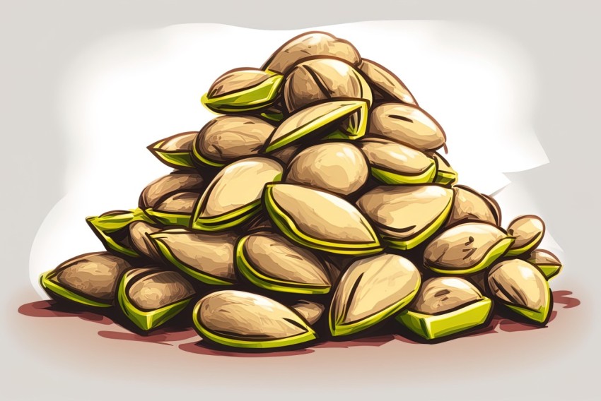 Mesopotamian-Inspired Illustration of Pile of Pistachio Nuts
