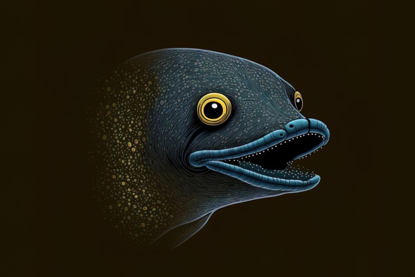 Blue Fish with Yellow Eyes - Aggressive Digital Illustration