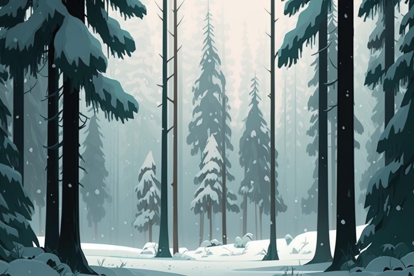 Detailed Winter Forest Landscape with Trees