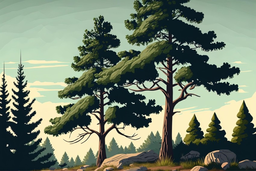 Beautiful Woodland Scene with Hyper-Detailed Pine Trees