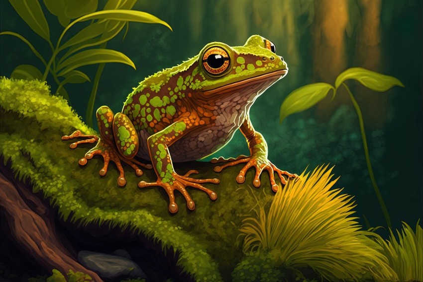 Frog in Rainforest - Hyper-Realistic Animal Illustration