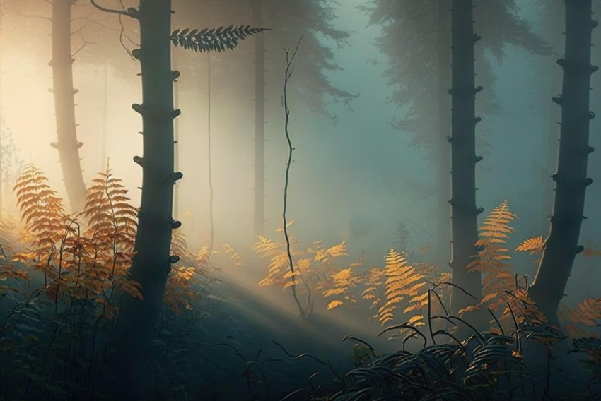 Autumn Afternoon in a Foggy Forest - Detailed Illustration