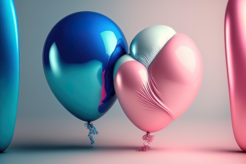 3D Heart Balloon Image in Vray Tracing Style - Pink and Dark Azure