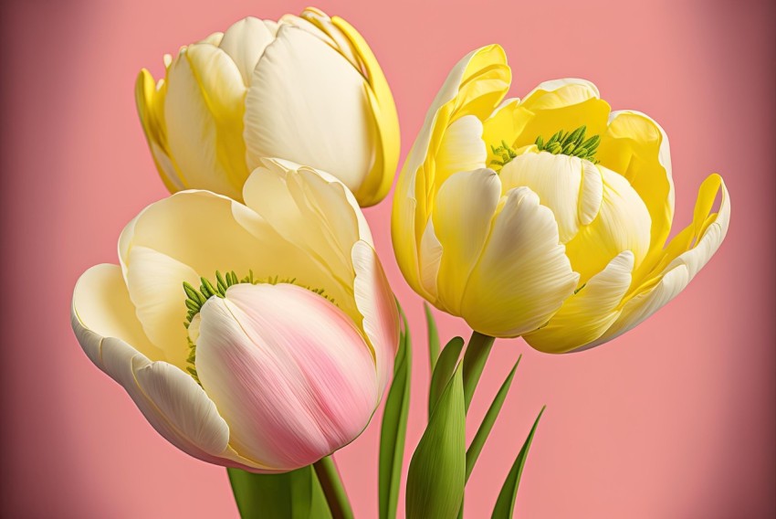 Stunning White Tulips in Light Yellow and Pink | Hyper-Realistic Details