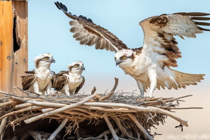 Osprey on Nest with Chicks in Nikon D850 Style