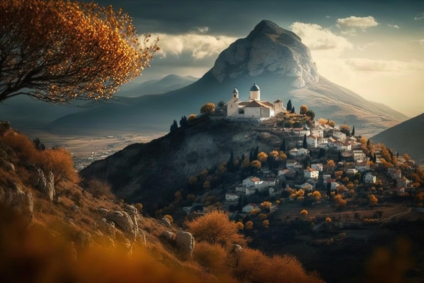 Mountain Village in Autumn | Medieval-Inspired Photobashing Art