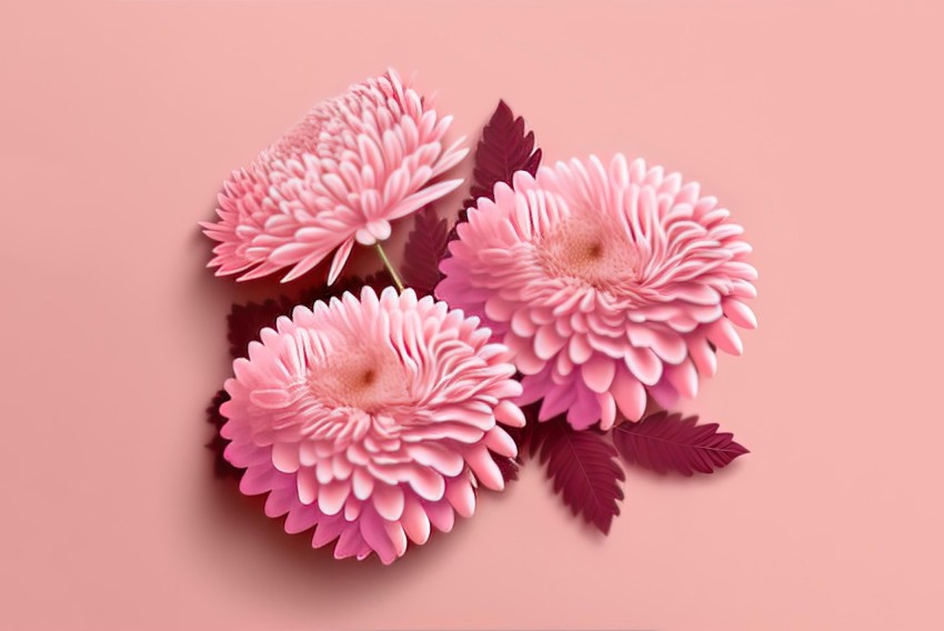 Realistic Chrysanthemum Flowers on Pink Background