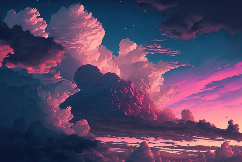 Anime Clouds Desktop Wallpaper - Vibrant Fantasy Landscapes