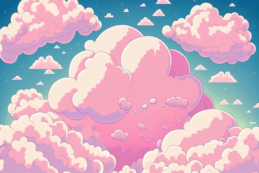 Pink Clouds in Detailed Character Design | Psychedelic Illustration