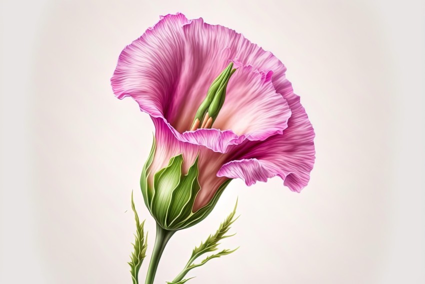 Pink Blooming Flower Illustration on White Background