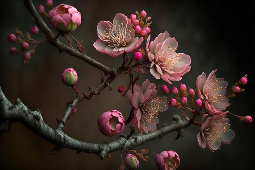 Chinese Flowers on Dark Branch | Realistic Renderings