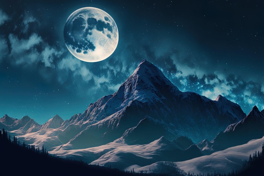 Moon and Mountain Scene Wallpaper - Dreamy Composition