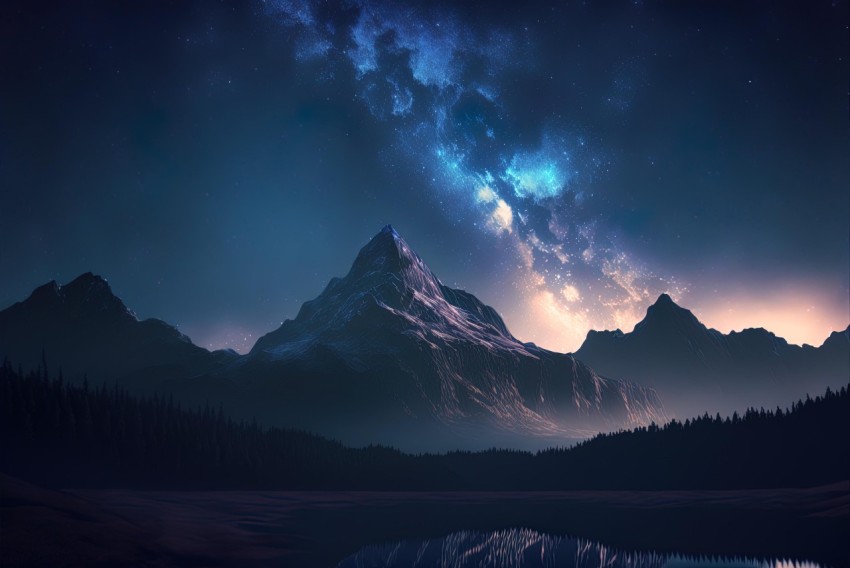 Mountain Night Sky with Stars in Realistic Style