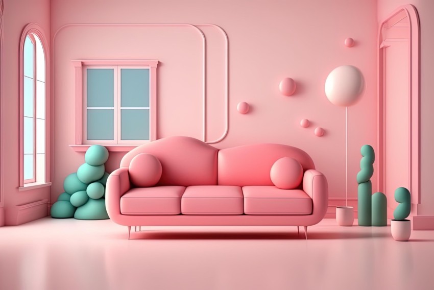 Pink Living Space: Whimsical Shapes, Contemporary Candy-Coated Design