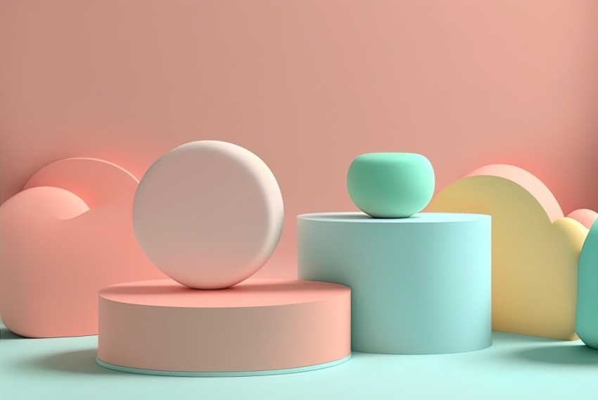 Pastel Geometric Shapes on Pedestals | Rounded Shapes | Realistic Usage of Light and Color