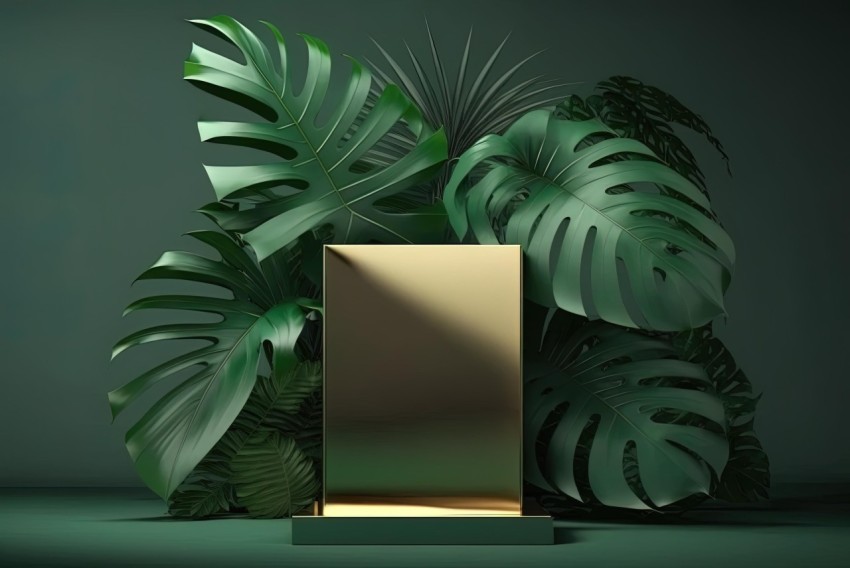 Gold Leaf and Palm Green Background with White Banner | Award-Winning Mirror Still Lifes
