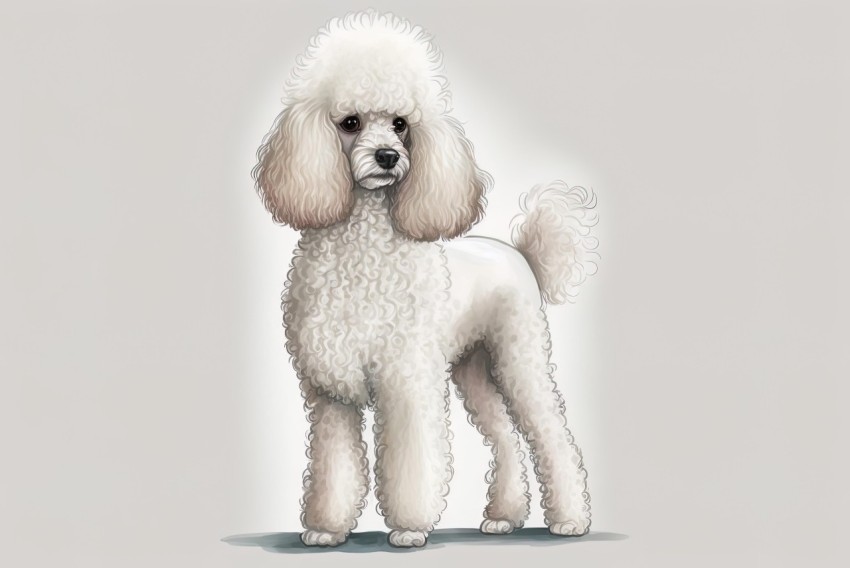 Realistic Poodle Dog Portrait Drawing on Gray Background