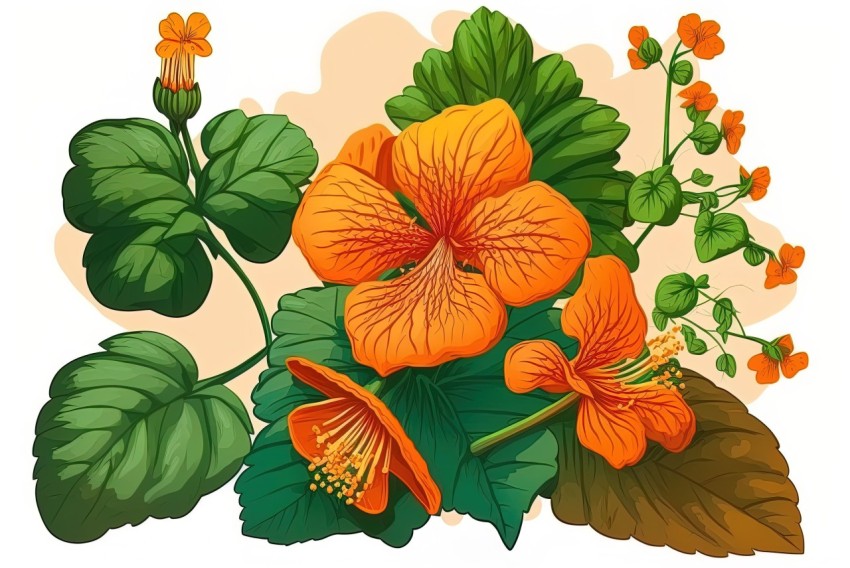 Vibrant Orange Flower Illustration in a Colorful Garden