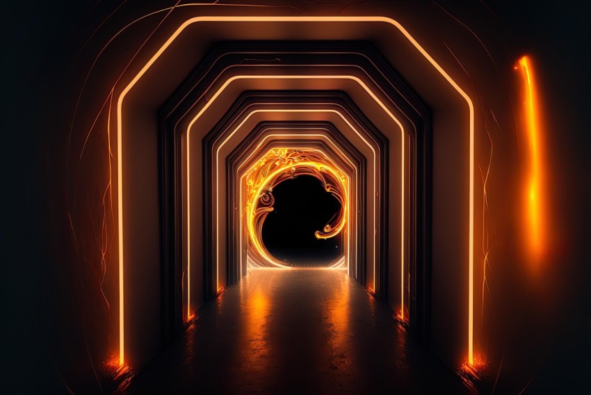 Orange Flames Tunnel: Vray Tracing and Captivating Circular Shapes