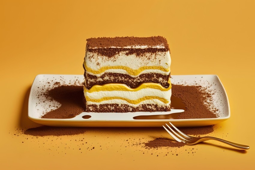Tiramisu Cake with Chocolate Cream and Orange | Bold Color Field Composition