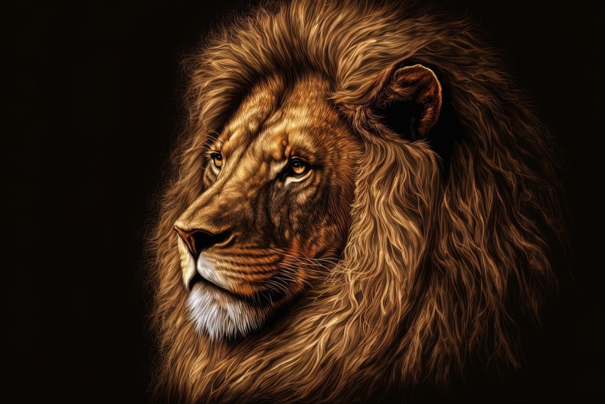 Realistic Lion Illustration on Black Background