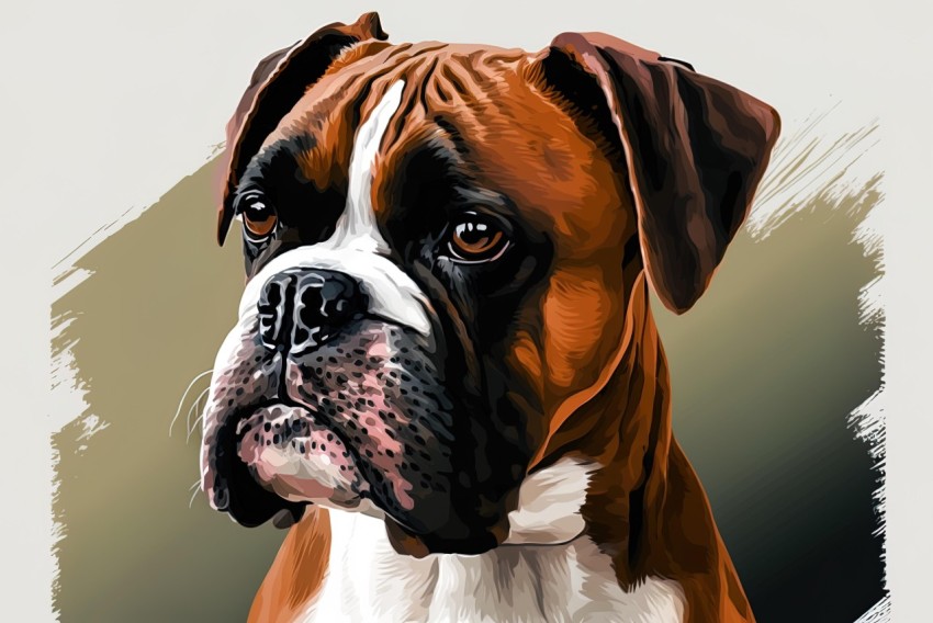 Boxer Portrait Painting in Colored Cartoon Style