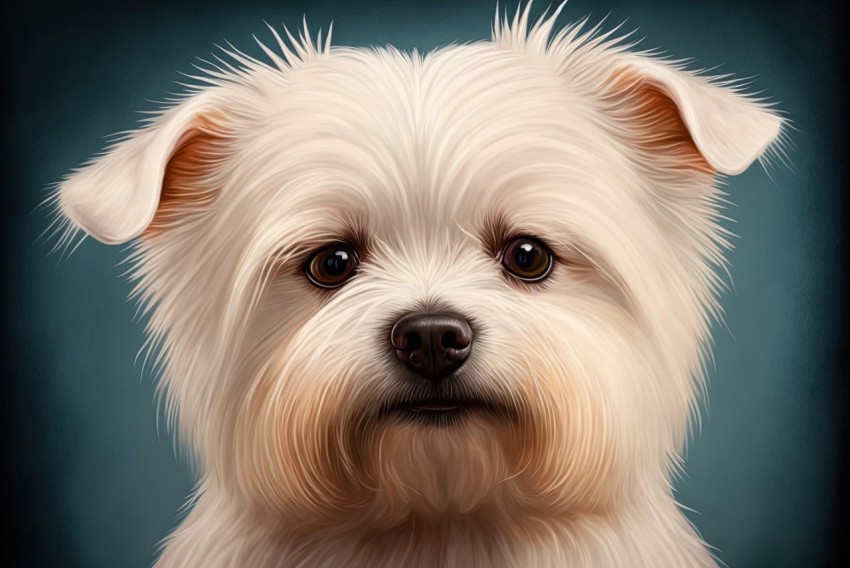 Detailed Portrait of a White Dog in Digital Painting Style