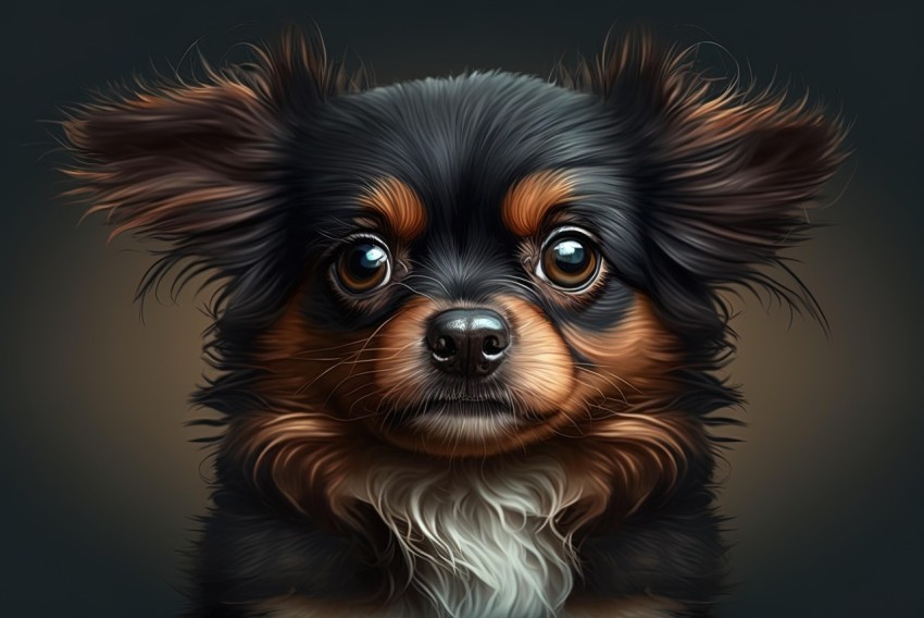 Black and Brown Chihuahua Dog Portrait in Cartoonish Style