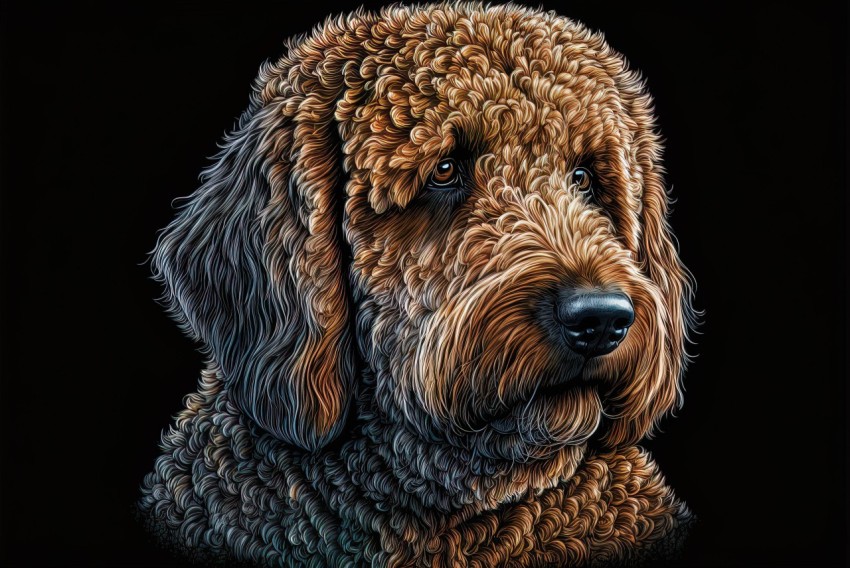 Detailed Portrait of a Brown Dog with Long Curly Hair