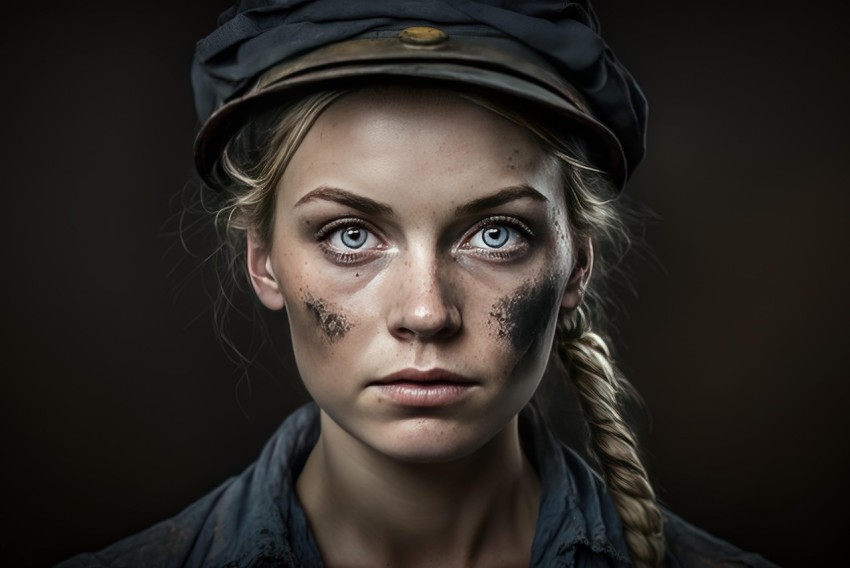 Powerful Portraiture: Woman in a Hat with Coal Mine Worker Faces