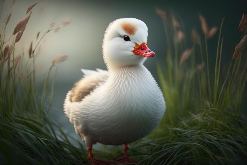 Realistic Duck in Tall Grass - Charming and Detailed Rendering