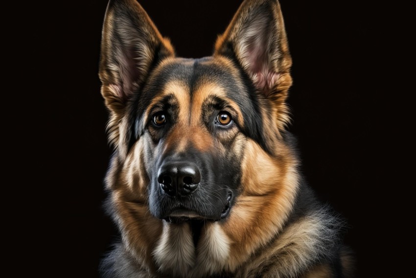 German Shepherd Dog Portrait on Black Background