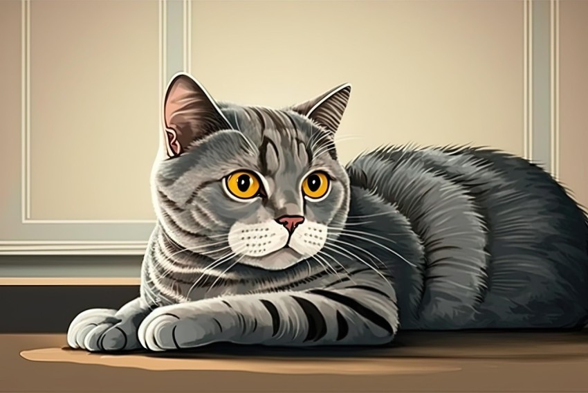 Gray Cat Illustration on Window Seat | Portrait Painter Style | UHD Image