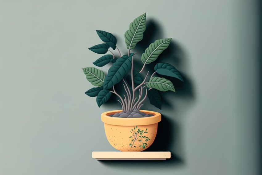Decorative Plant Illustration in Optical Illusion Style