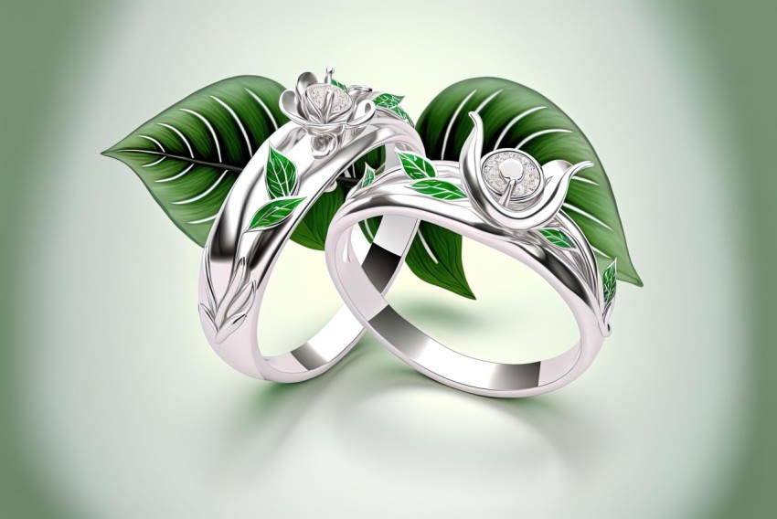 Silver Wedding Rings with Fantasy Elements and Naturalistic Depictions