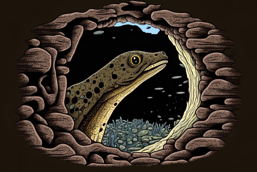 Cyprinid Lizard Peering Through a Small Hole - Surreal Illustration