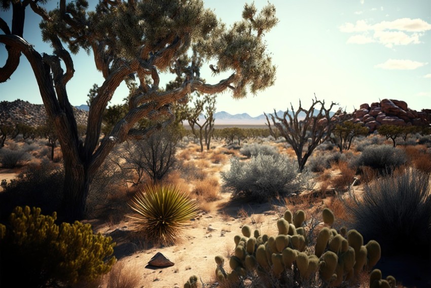 Hyperrealistic 3D Render of Joshua Tree Trees and Arizona Desert